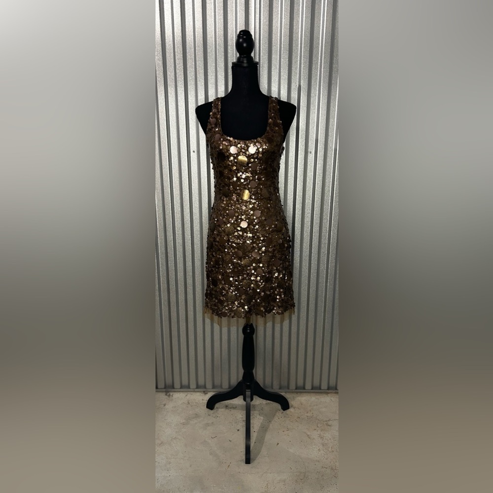 Women’s Adrianna Papell Brown Sequin Sheath Dress Size 6 Small Nylon Polyester